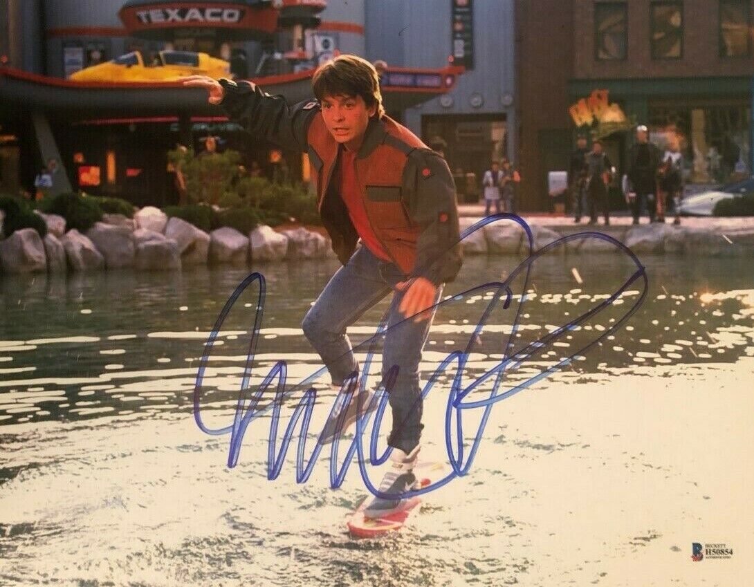 MICHAEL J FOX SIGNED AUTOGRAPHED 11x14 Photo Poster painting BACK TO THE FUTURE BECKETT COA