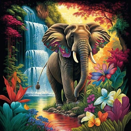 Waterfall Elephant 50*50cm (canvas) full round drill(40 colors) diamond painting