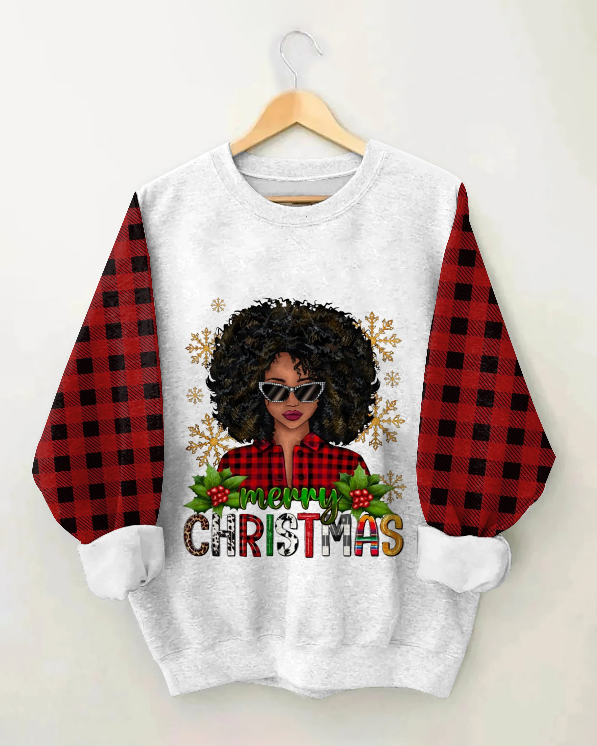 Merry Christmas Afro Woman Crewneck Sweatshirt