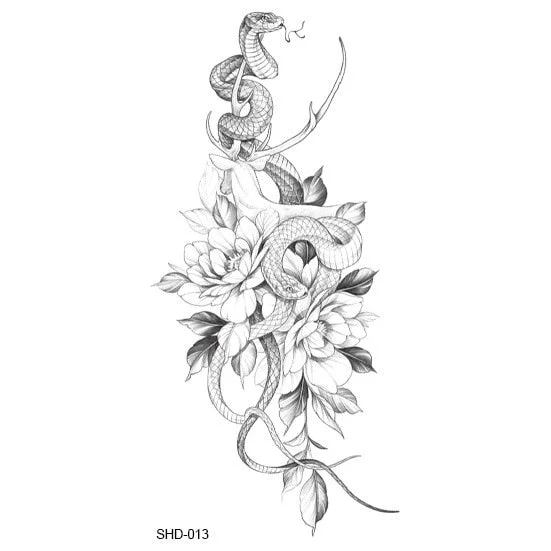 Waterproof Temporary Tattoo Black Sketchs Flowers Animal Tattoo Stickers Flash Fake Body Tattoos for Women tatuajes temporales