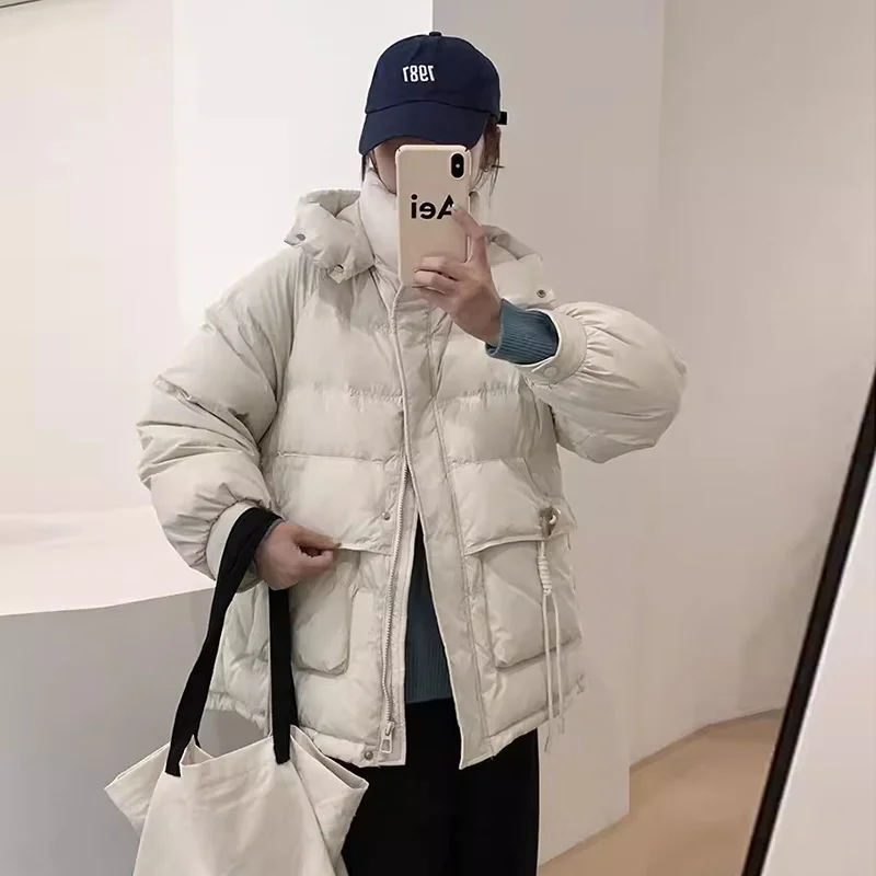Woherb Sweet Crescent Buckle Down Jacket Women's Short Style 2024 Winter Fashion Thick Warm Hat Small White Duck Down Coat-Outfit Ideas