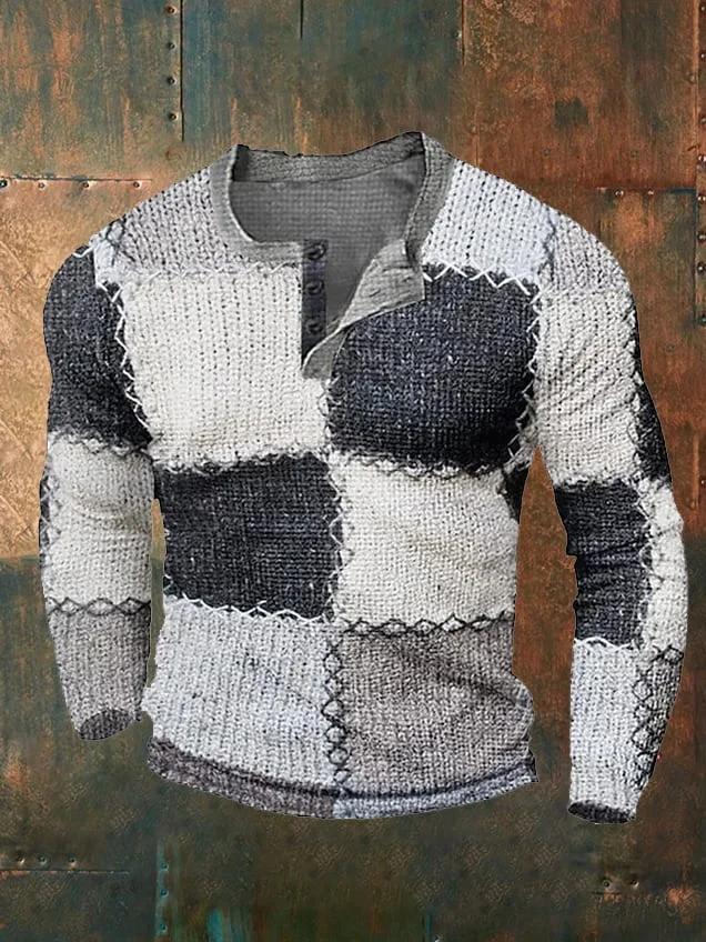 Men's Casual Printed Button-Down Long Sleeve Top