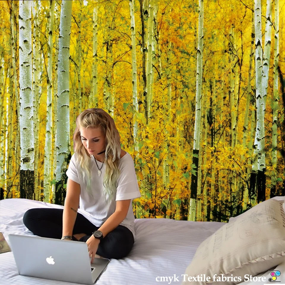 Nature Wall Tapestry Birch Fores Starry Sky Psychedelic Carpet Wall Cloth Tapestries Tenture Hippie Tree Mandala Tapiz Landscape