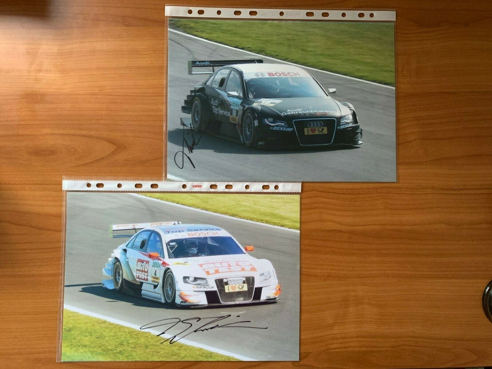 Timo Scheider Audi A4 2 x A4 size Hand Signed Autographs DTM Porsche 997 Le Mans