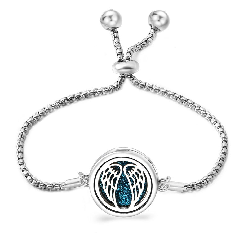 Fashion Angel Wings Aromatherapy Pendant Bracelet Essential Oil Diffuser Stainless Steel Bracelet Adjustable Women Simple