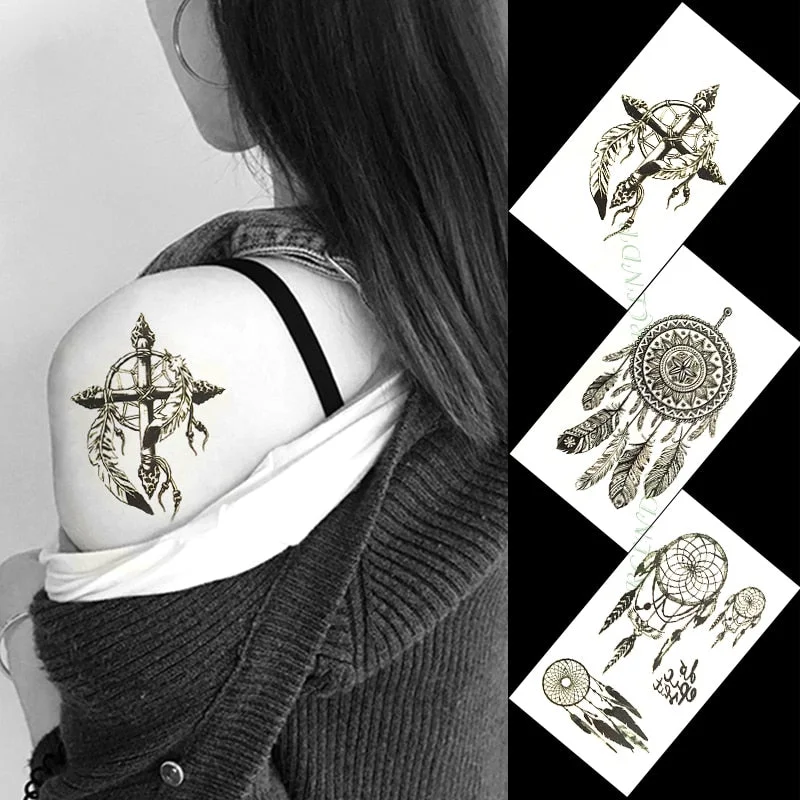 Waterproof Temporary Tattoo Sticker mandala henna bird feather body art tatto flash tatoo fake tattoos for girl women men 4