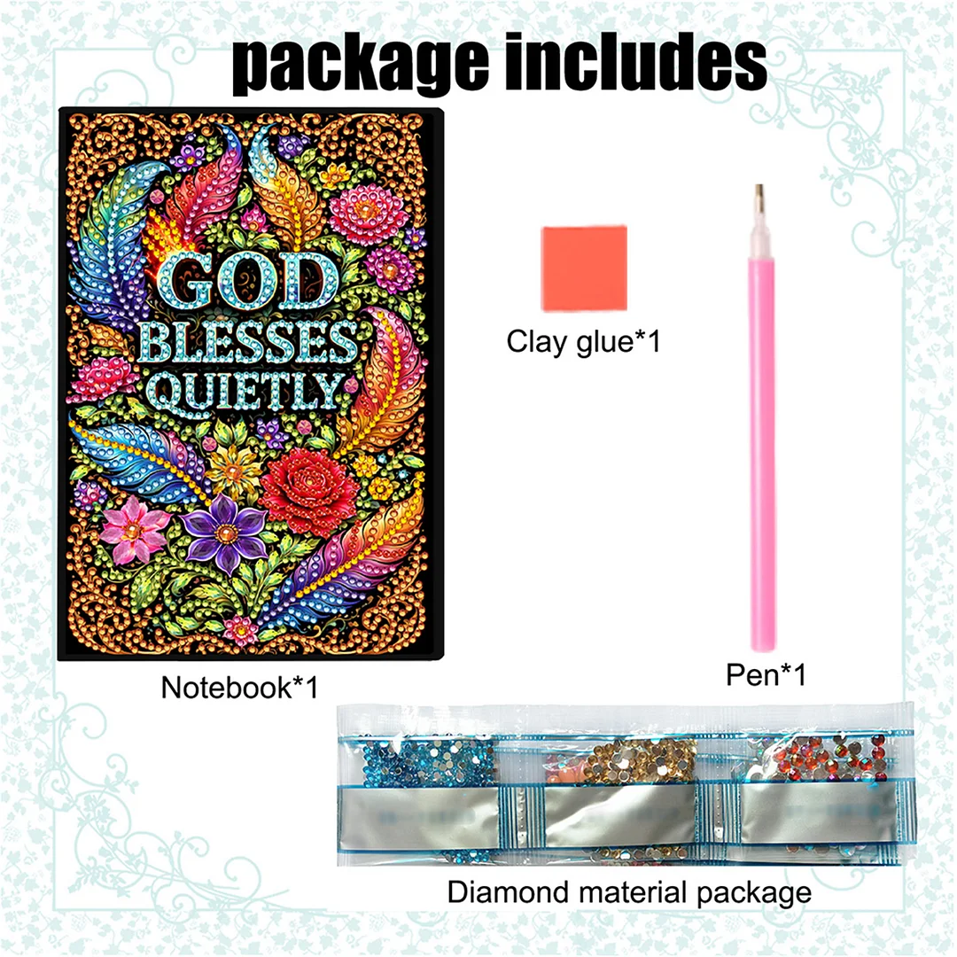 DIY Flower Diamond Painting Journals Notebooks 50 Pages A5 No Lines Special Shaped Diamond Art Kits for Beginners Craft Lovers and Artists (God Bless Quietly)
