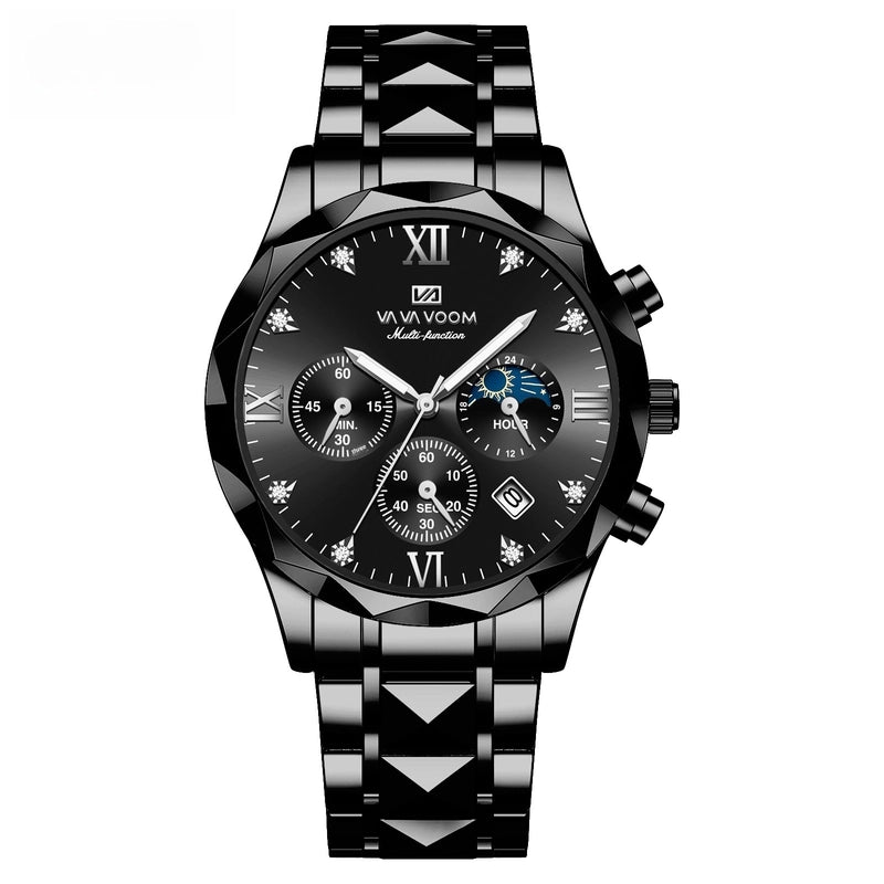 Diamond Stainless Steel Watch With Men’s Business Simple Calendar Quartz Waterproof Watch One-piece Delivery