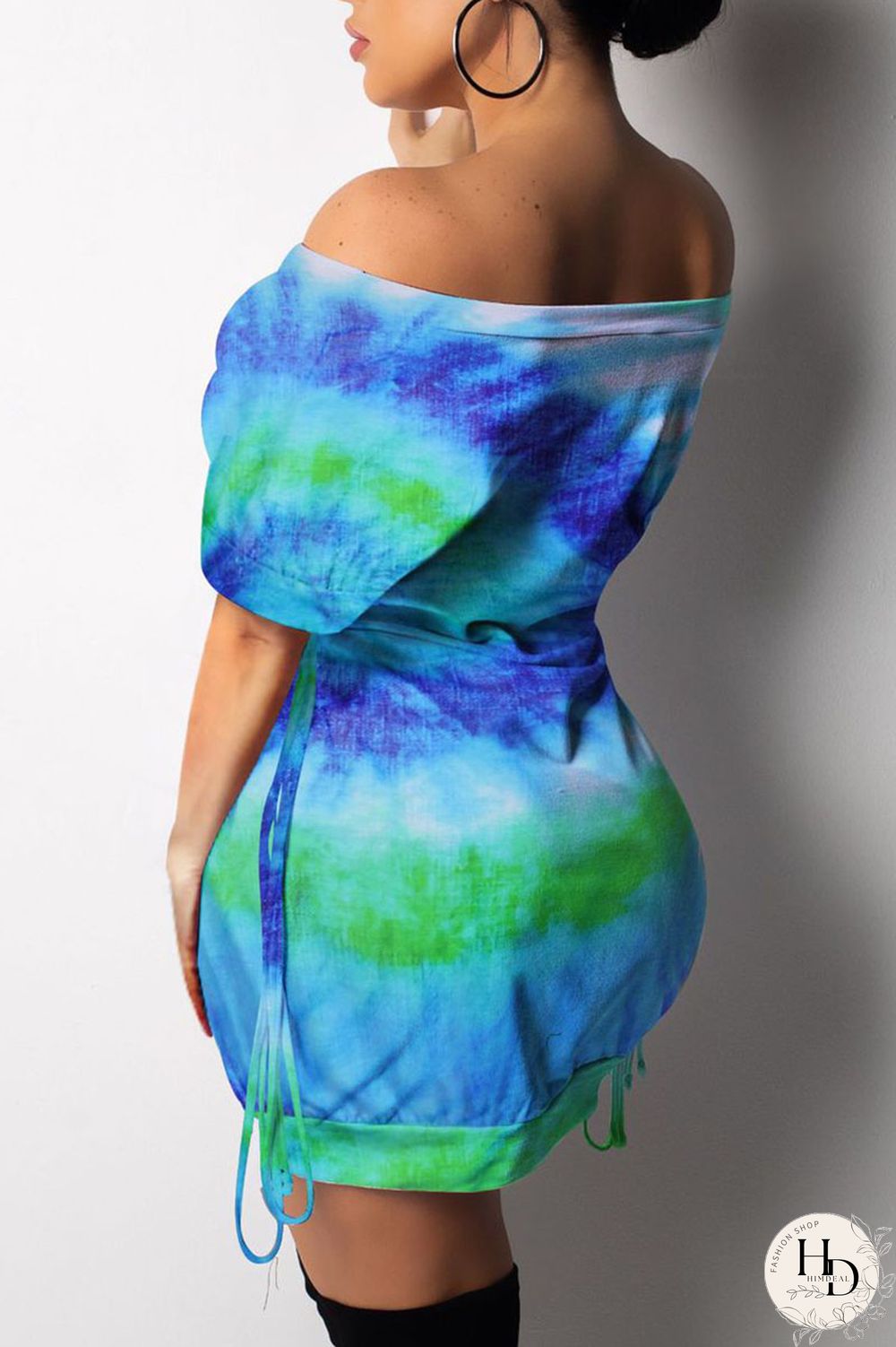 purple Fashion Sexy Patchwork Print bandage One word collar Hip skirt Dresses