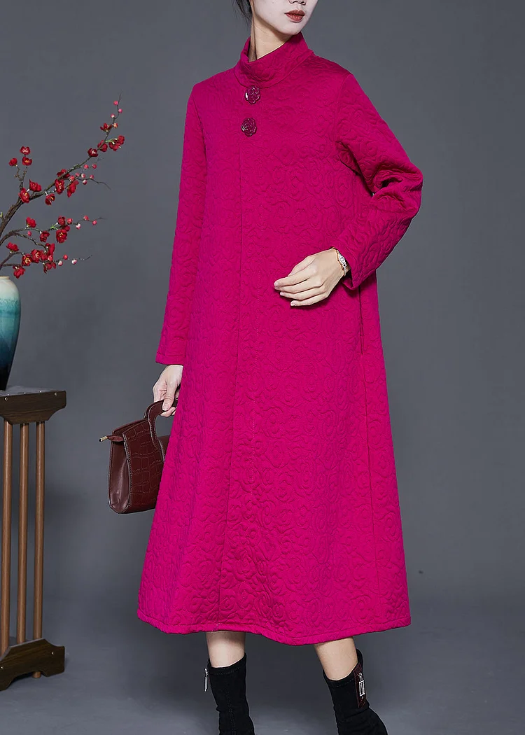 Rose Jacquard Cotton Vacation Dresses Stand Collar Spring