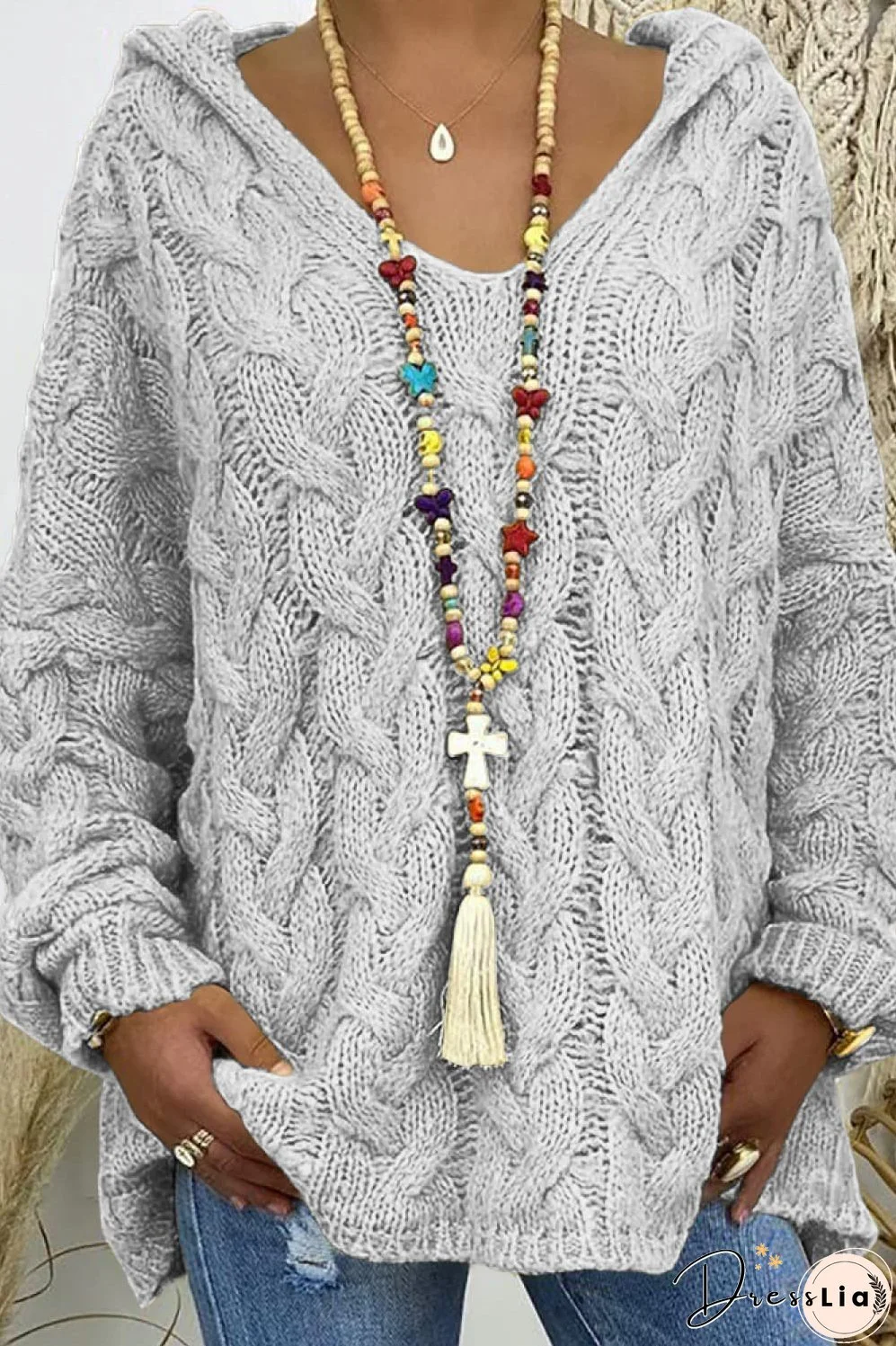 Cable-Knit Hooded Sweater