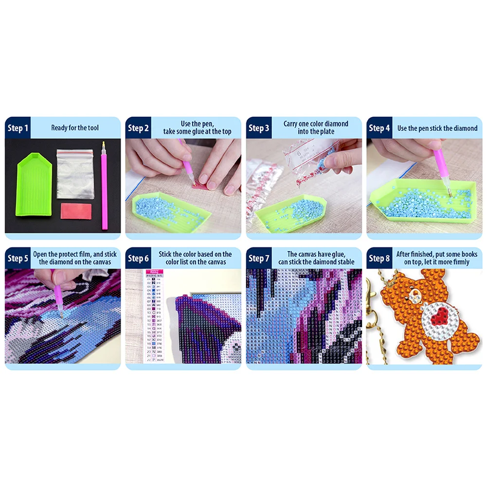 5pcs Diamonds Painting Keychain Christmas Tree Crafts DIY Key Ring Decor(Double Side)