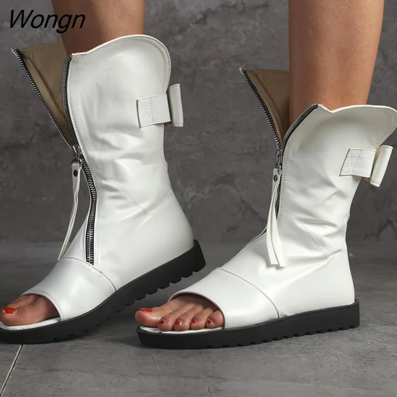 Wongn Black White Peep Toe Flat Platform Gladiator Sandals Women Summer Boots Ladies Casual Shoes Sandales Femmes Sandalias Mujer
