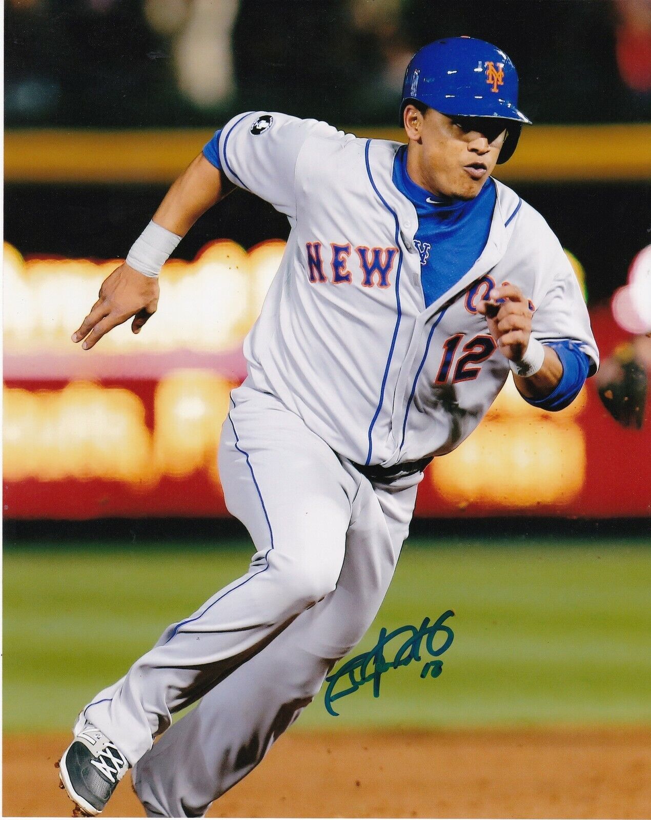 JUAN LAGARES NEW YORK METS ACTION SIGNED 8x10