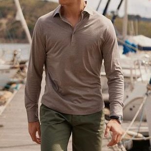 Men's Vintage Polos Collar Long Button-Sleeve T-Shirt