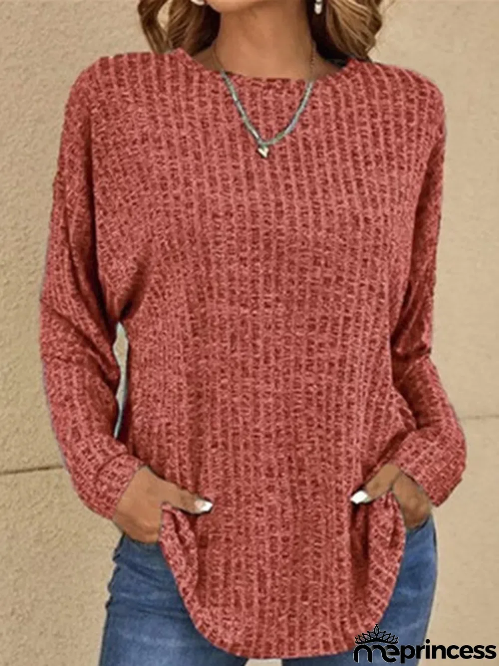 Women's Solid Color Scoop Neck Long Sleeve Top