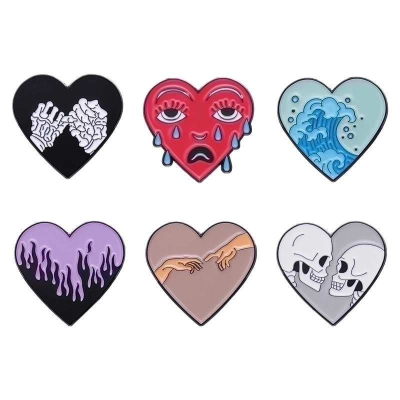 Cartoon Style Cute Sea Wave Heart Shape Skull Alloy Stoving Varnish Unisex Brooches