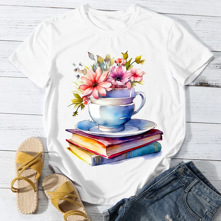 Flower Book Women's Round Neck T-Shirt -BSTC1635