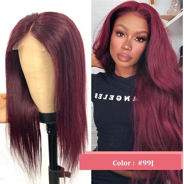 99J Burgundy Kinky Straight 13x4 Lace Front Wig