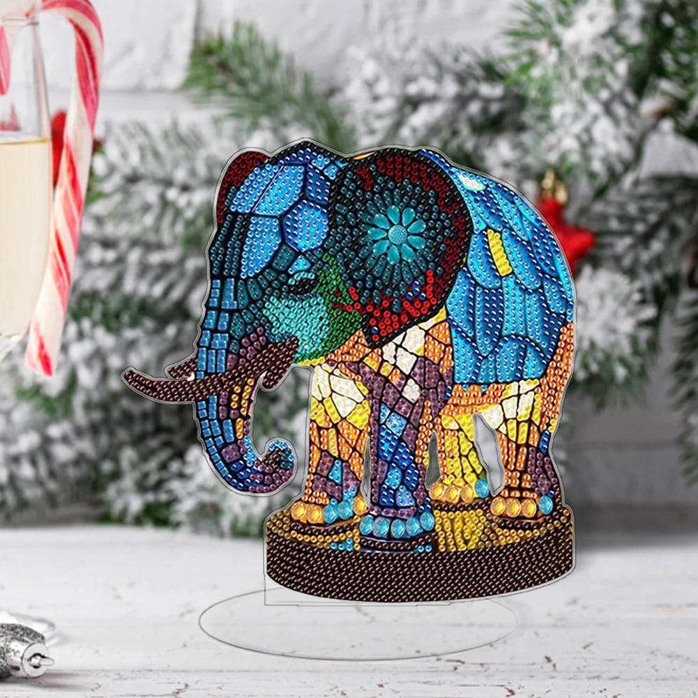 DIY Elephant Acrylic Single-Sided Diamond Painting Desktop Decoration with Light for Office Desktop Decor