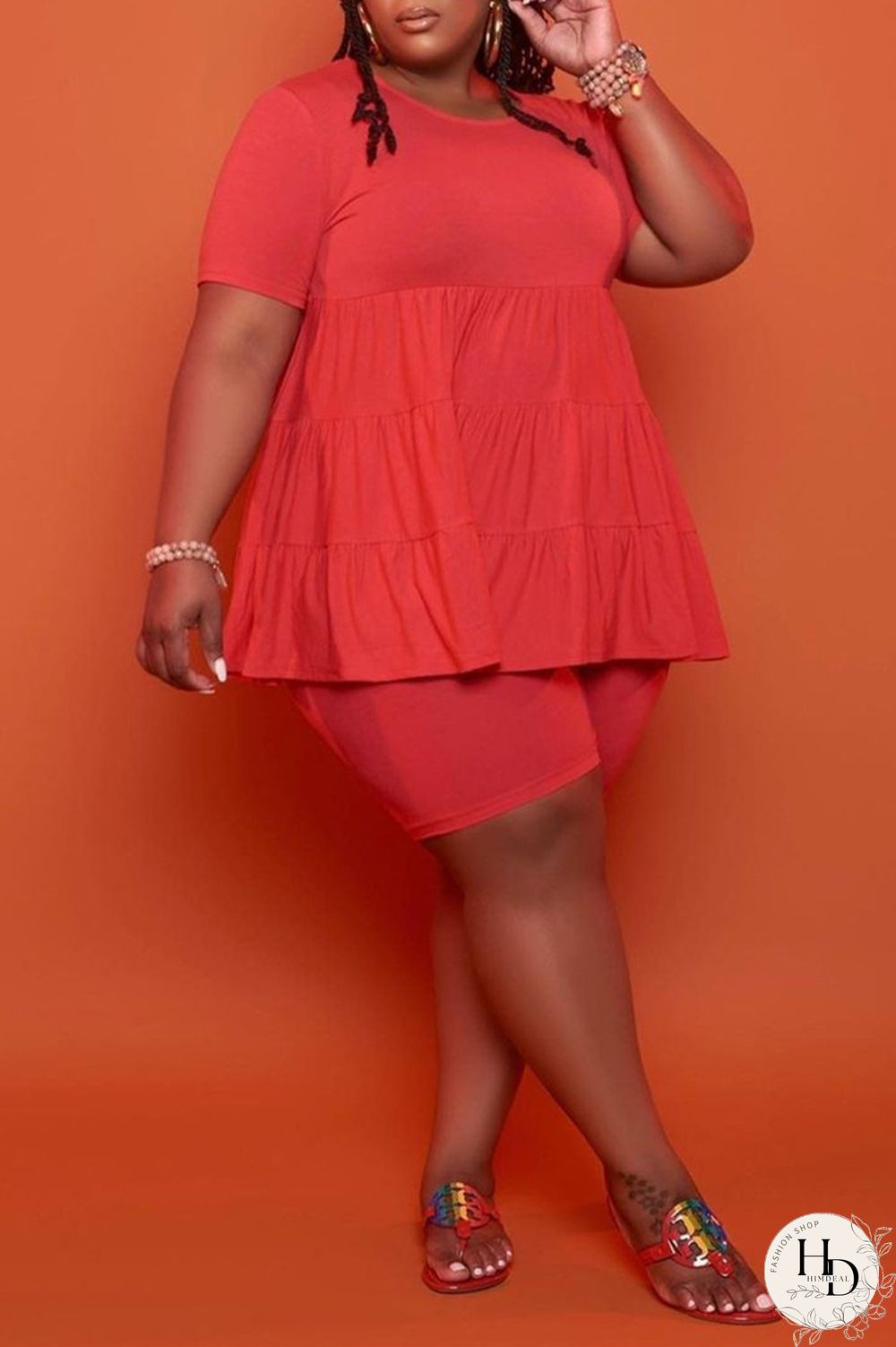 Yellow Fashion Casual Solid Basic O Neck Plus Size Two Pieces