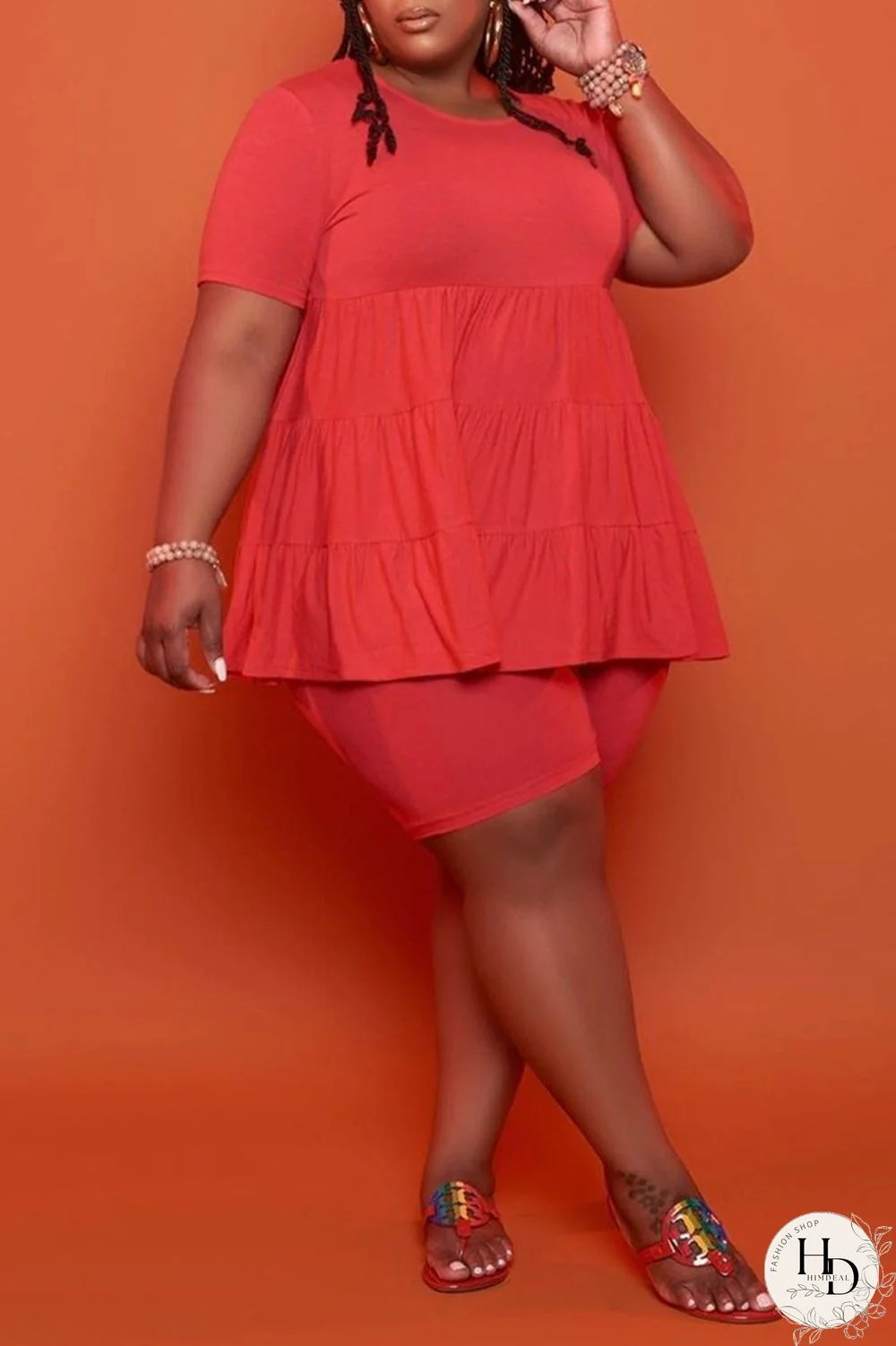 Yellow Fashion Casual Solid Basic O Neck Plus Size Two Pieces