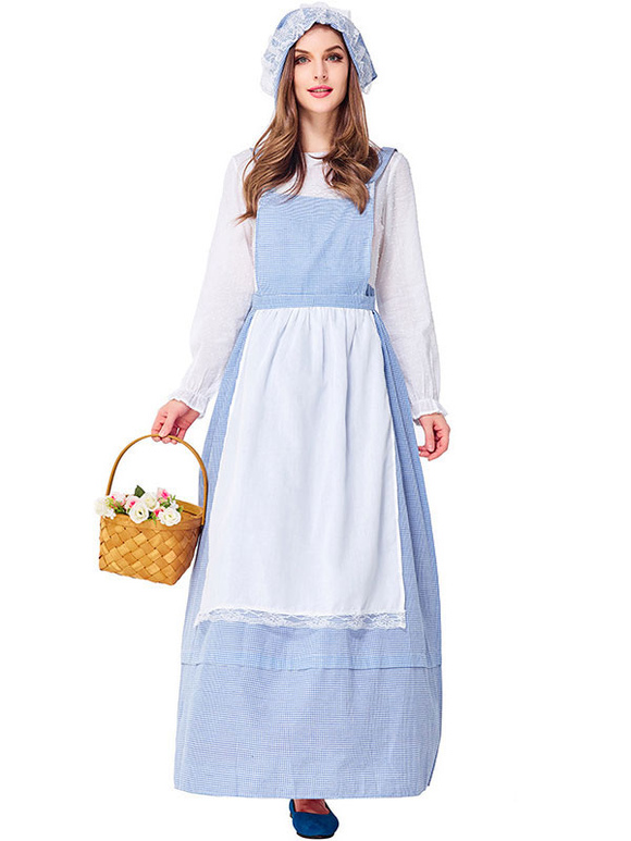 Halloween Costumes Women Maid Pastoral Style Apron Dress With Headwear Holidays Costumes Novameme