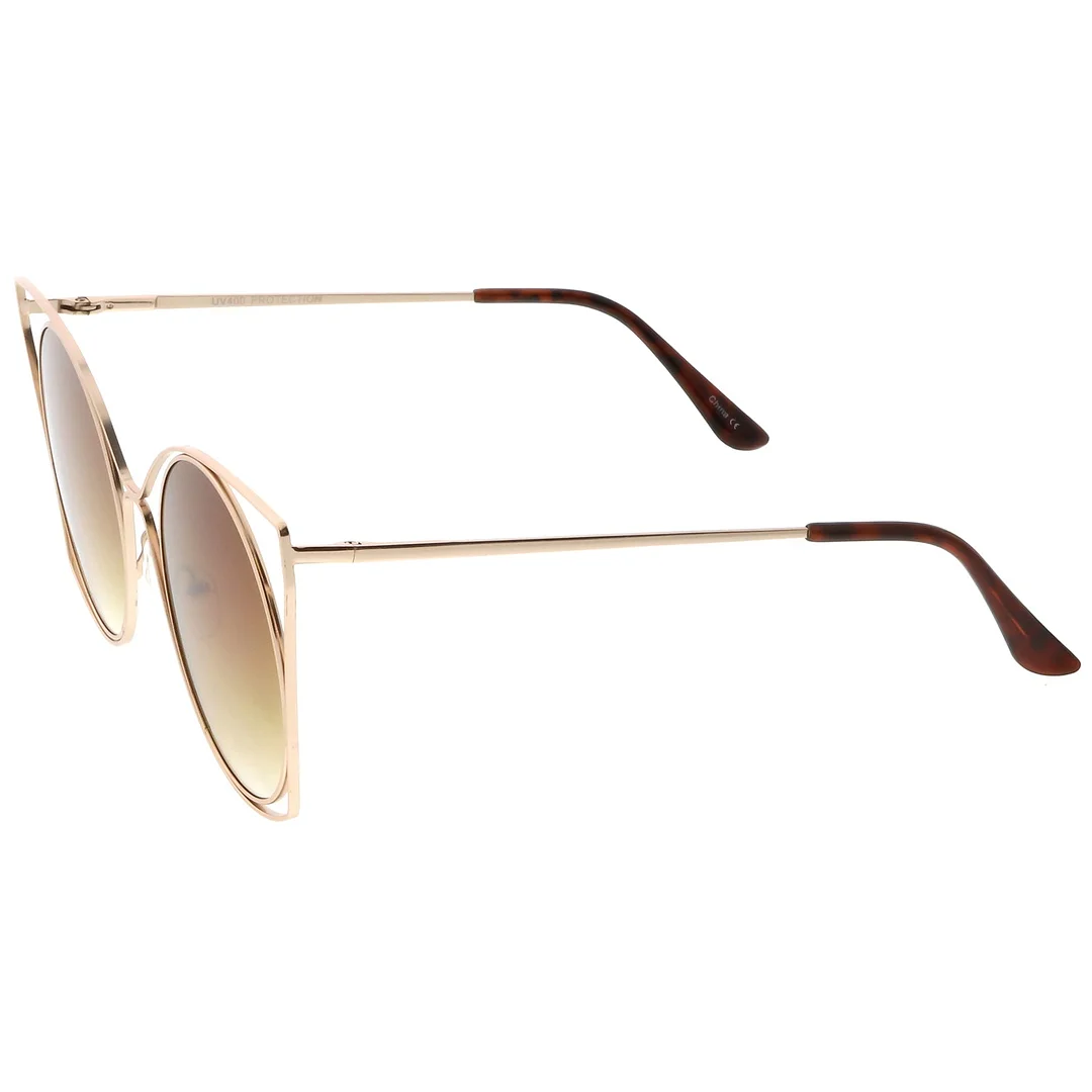 Oversize Open Metal Cat Eye glasses With Ultra Flat Lens Slim Arms 51mm