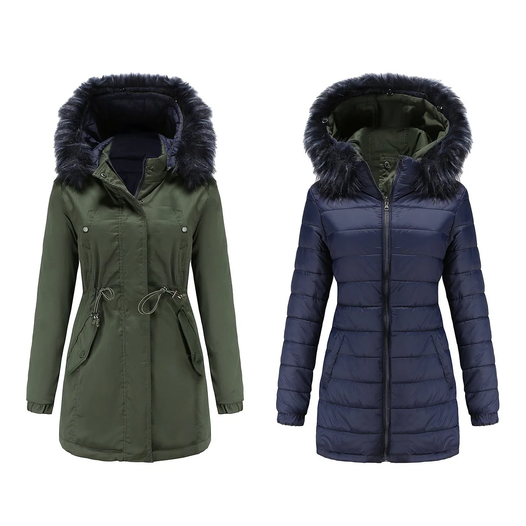 Reversible Wear Detachable Fur Collar Detachable Hat Women Jacket