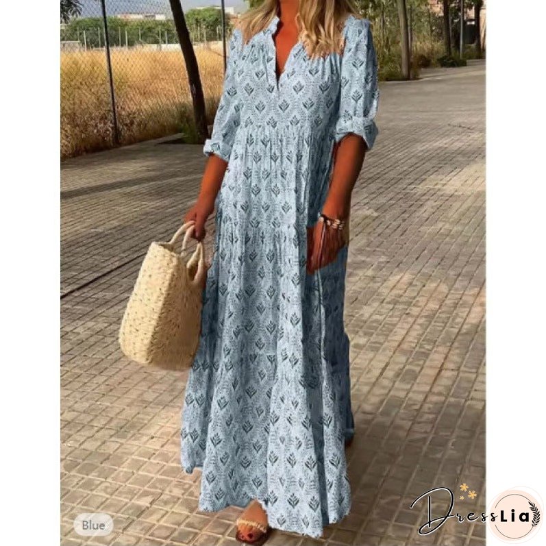 Women's Retro Standing Collar Fashion Loose Dress Dresses