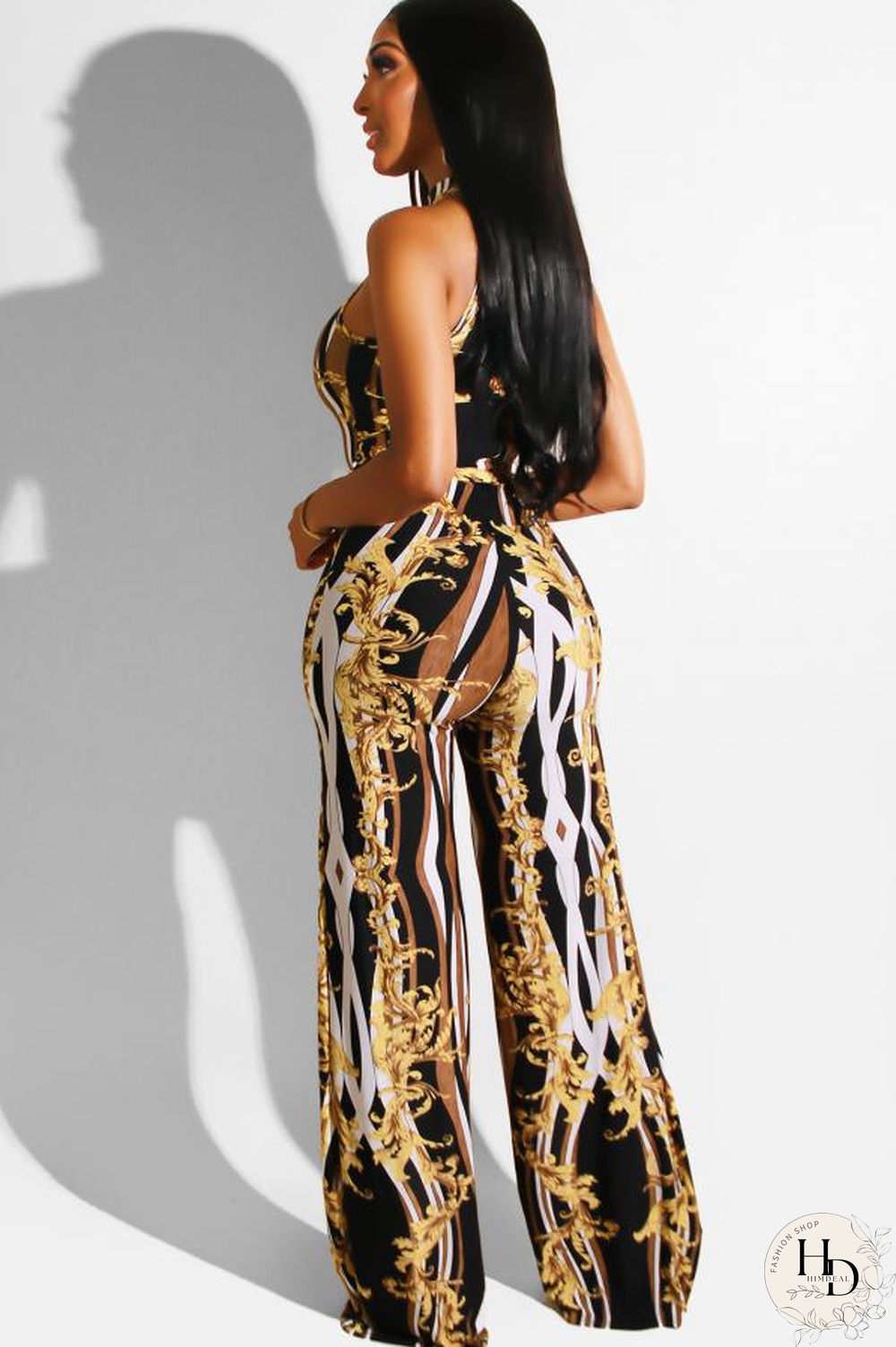 Blue Sexy Fashion Print Backless Asymmetrical Hollow Polyester Sleeveless Asymmetrical Collar