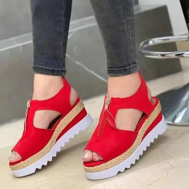 Summer Sandals Women Solid Color Open Toe Casual Ladies Flats Non-Slip Zipper Vintage Female Shoes 2022 Fashion Chaussure Femme