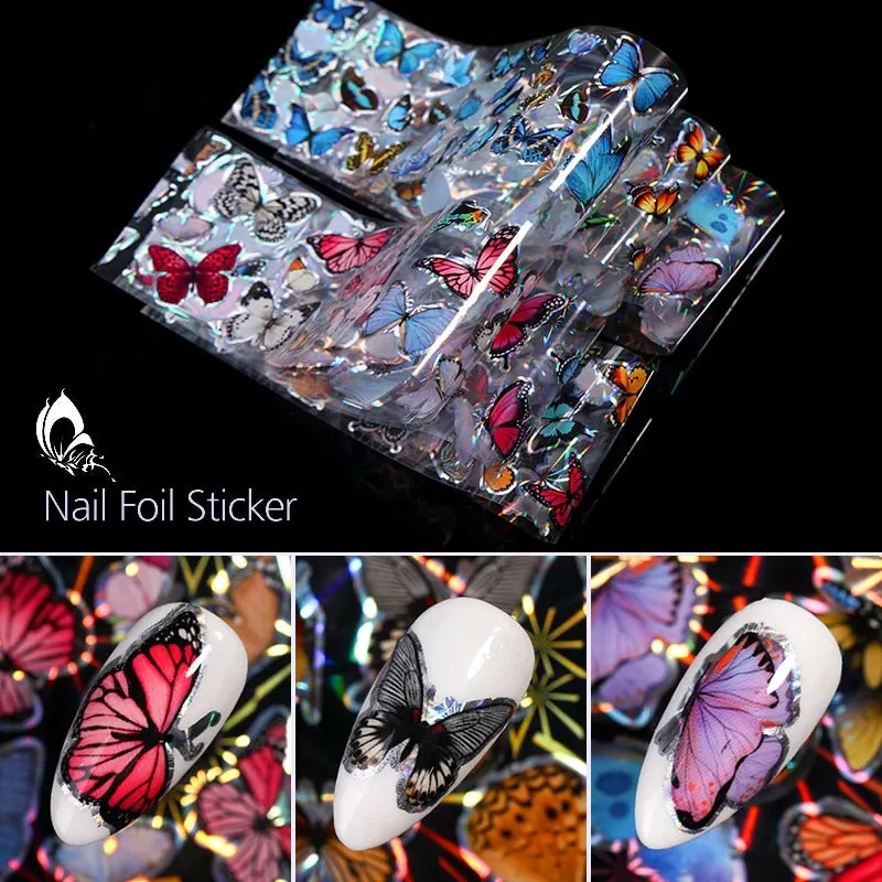 10Pcs/Set Colorful Nail Foil Stickers Mirror iridescent Effect Stickers Nail Art Transfer Foils Manicures Slider Decorations