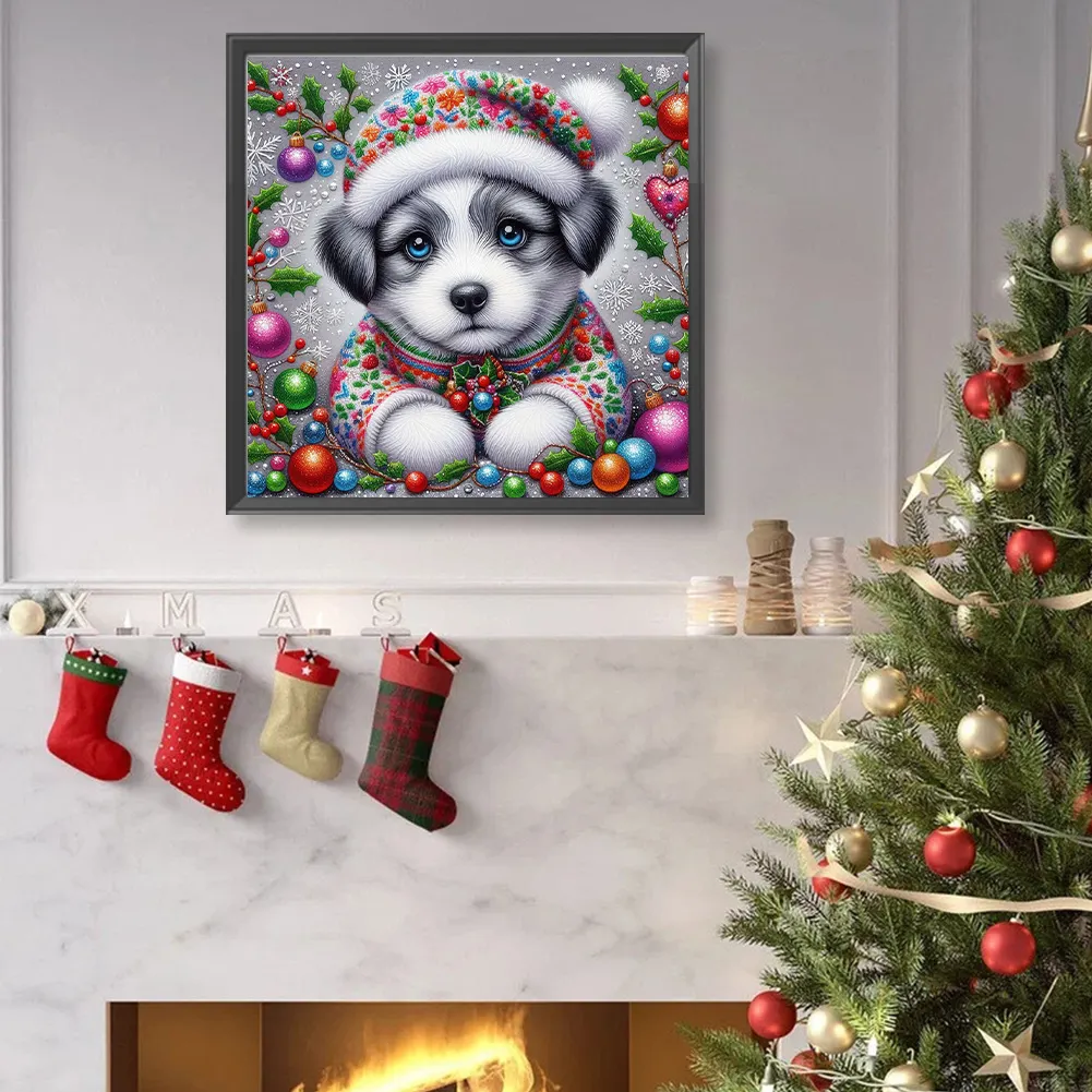 Diamond Painting - Full Round Drill - Christmas Dog(Canvas|40*40cm)