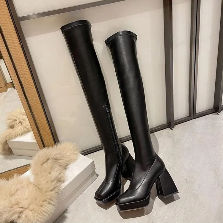Churchf Churchf / Winter 2023 Fashion Thick Bottom Thick Heel Over The Knee Women's Boots High Heel Long Tube Thin Elastic Boots Zip High Boots