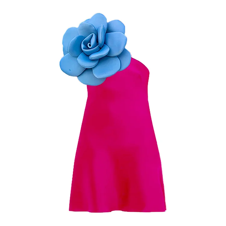 Mommy and Me Color-Block 3D Flower Sleeveless Dress Flaxmaker