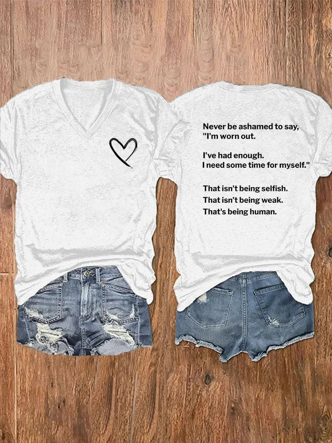 Women's Love Never Be Ashamed To Say Print V-Neck T-Shirt