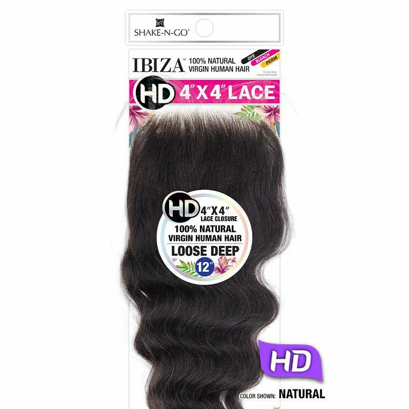 Shake-N-Go Ibiza 100% Virgin Human Hair 4" x 4" HD Lace Part Closure - Loose Deep 12"