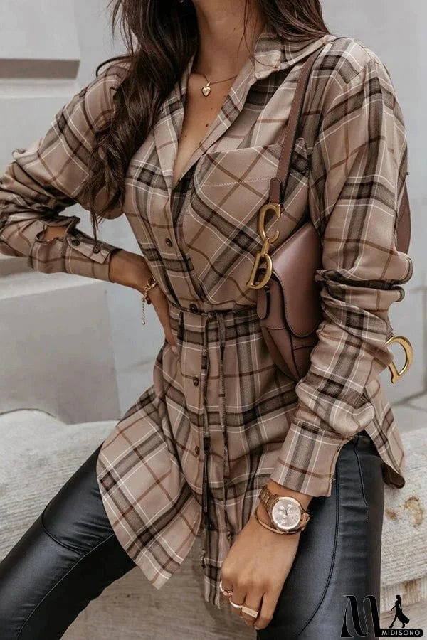 MidiSono - Grab My Hand Plaid Button Up Belt Shirt