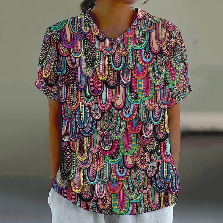Women's Drippy Drips Art Print Casual Cotton Linen Shirt