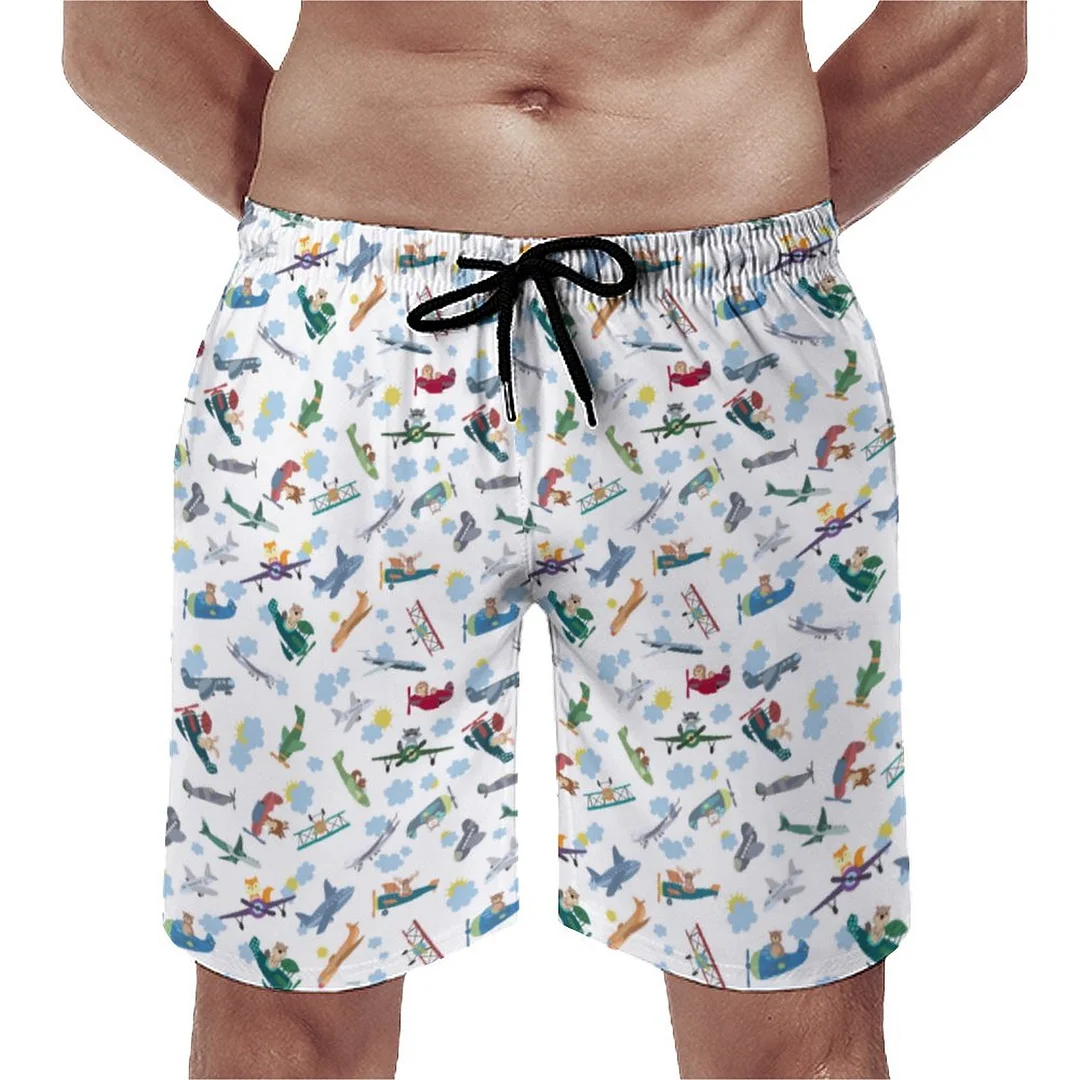 Animal Pilots Flying Airplanes Vehicle Men's Swim Trunks Summer Board Shorts Quick Dry Beach Short with Pockets