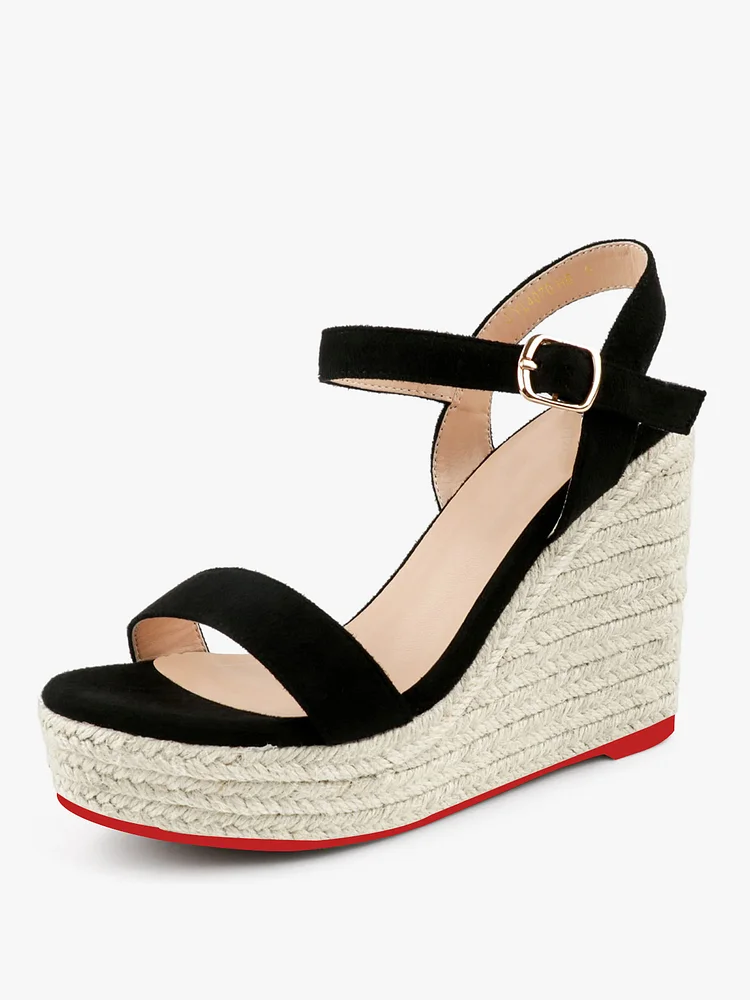 120mm Daily Party  Adjustable Ankle Strap Platform Wedge Red Bottom High Espadrilles Wedge Sandals Platform Heels Open Toe Buckle Sandals