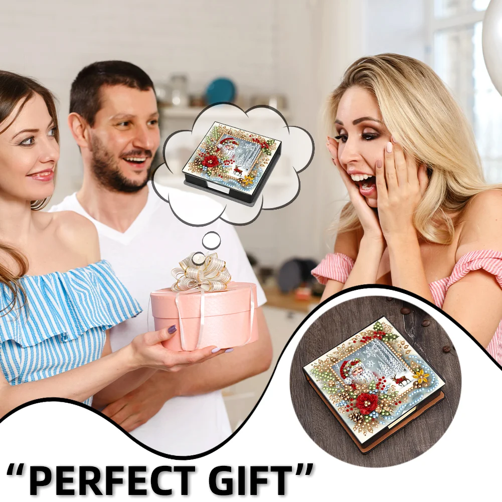 5D DIY PU Santa Claus Diamond Painting Notecard Box Gem Art Note Holder