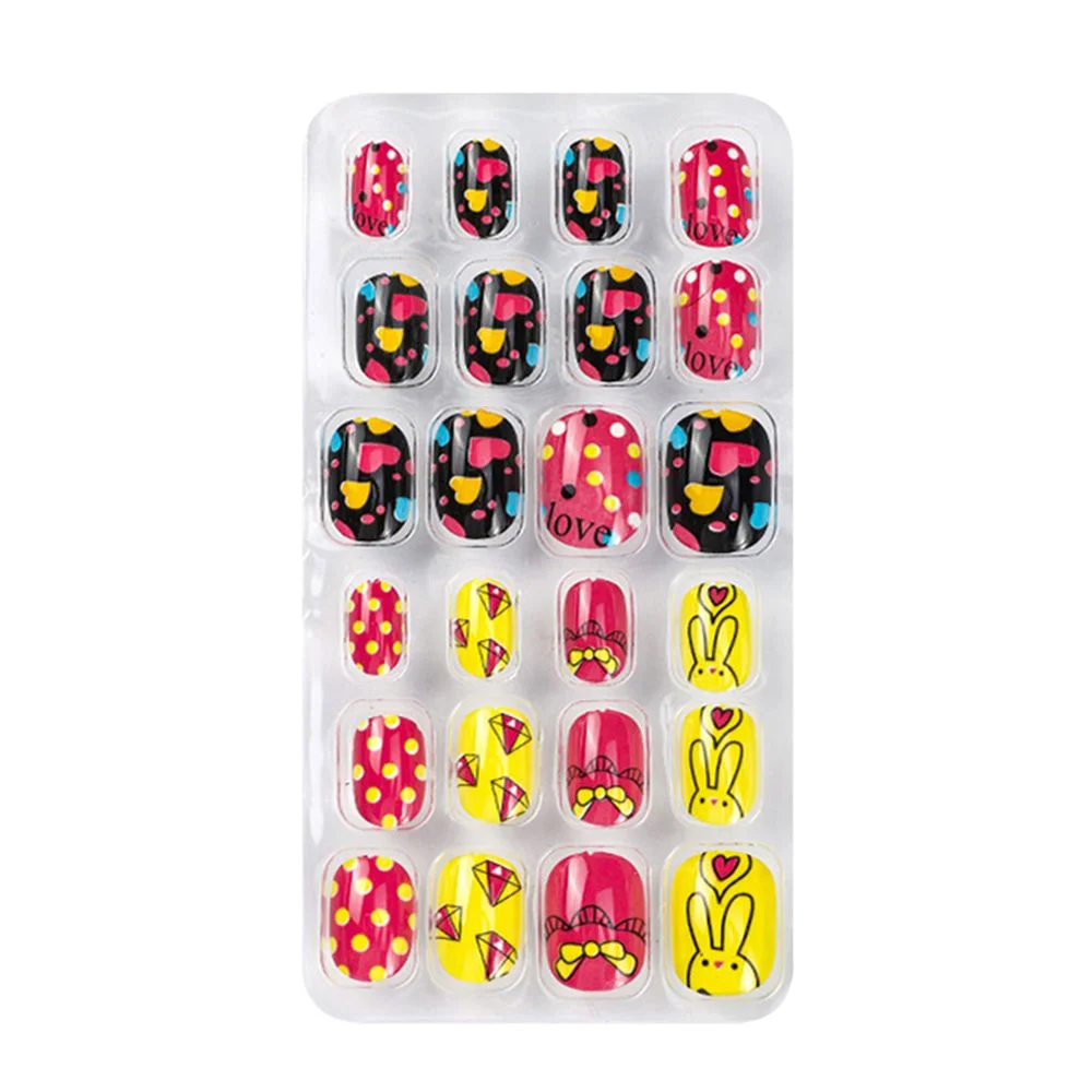 24Pcs/box Kids False Nails Press On Nail Cartoon Full Cover Fake Nails Snowflake Design Manicure Tips Nail Art for Children