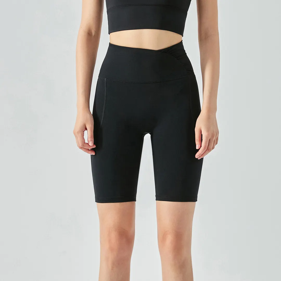Buy Hergymclothing Black y shape high waist side scrunch no camel toe buttery soft biker shorts online