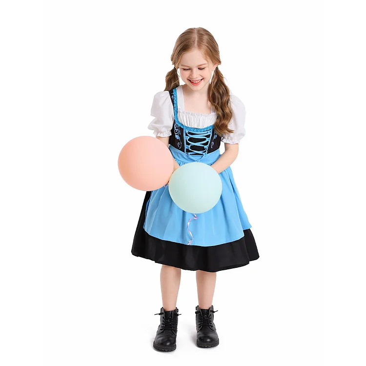 Kids Girls Oktoberfest Team Dress Bavarian Costume Halloween Maid Dress for Girls Beer Festival Outfit