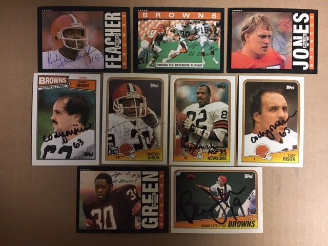 1985-88 Topps Cleveland Browns Signed Football Card Lot(9)Kosar,Newsome,Rison,et