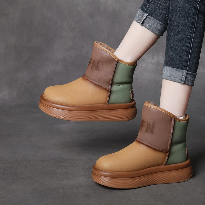 Yyvonne Warm Snow Boots Winter Color High-Skin High-Sleeve Thick-Sleeled Cotton Shoe Sleeve Flat Leather Boots Leisure
