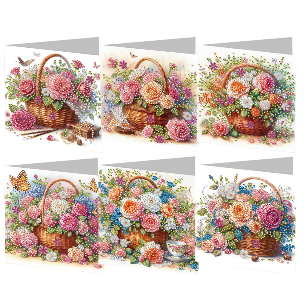 6pcs Diamond Painting Greeting Cards DIY Diamond Art Cards Arts Crafts (Bouquet)