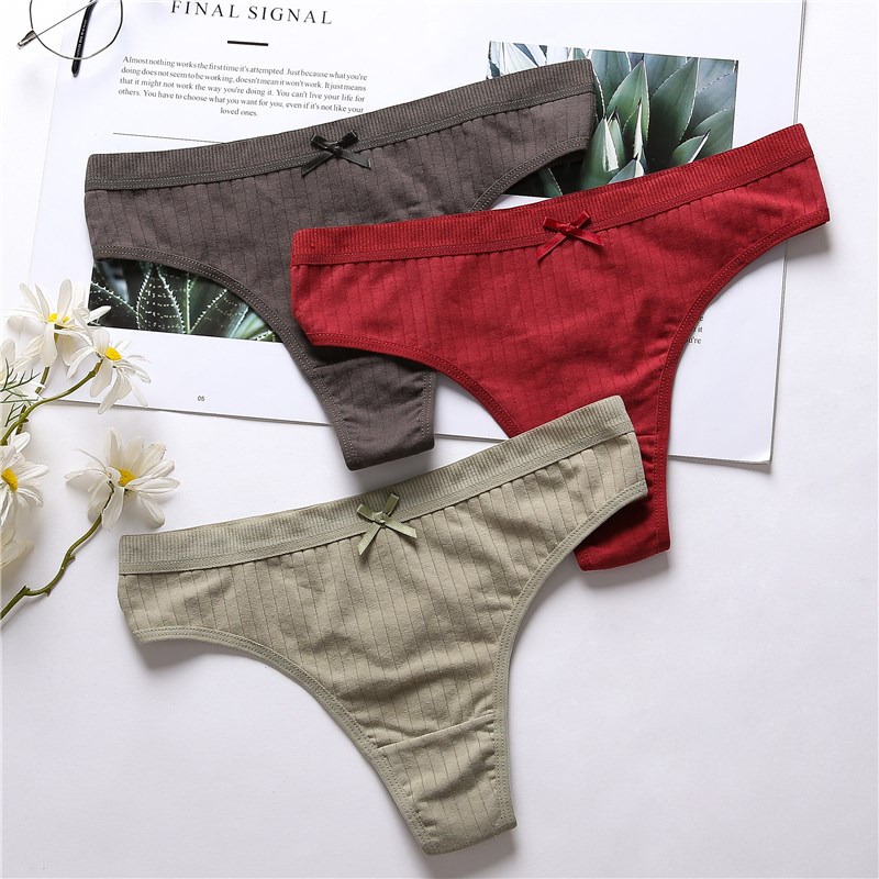 Hbcoland 3Pcs/Lot Women's Cotton G-String Thong Panties String Underwear Women Briefs Sexy Lingerie Pants Intimate Ladies Letter Low-Rise